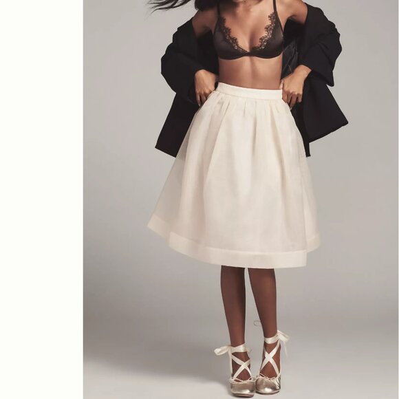 Cream Organza A-Line Midi Skirt - Full Party Skirt with Side Zip - Size XS - Picture 5 of 5